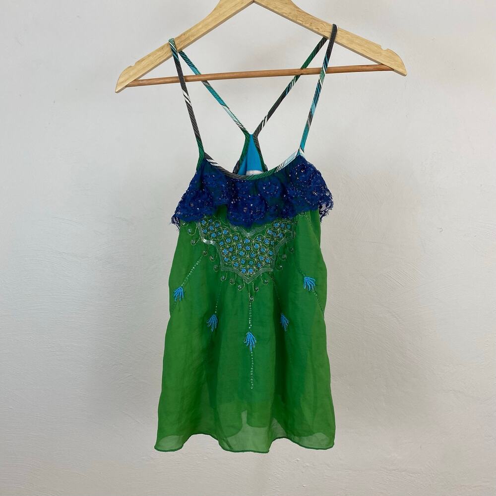 Free People Frosty Rosette Cami - Blue Green Combo - Size 0